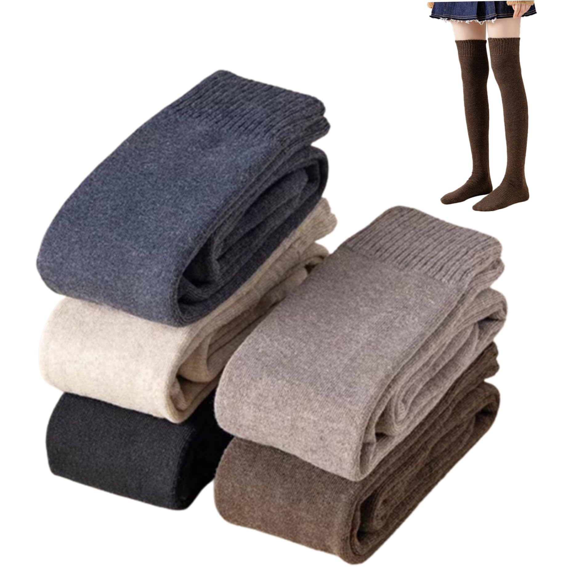 Calcetines hasta el muslo para mujer pack de 5 pares elásticos y térmicos en color negro 8