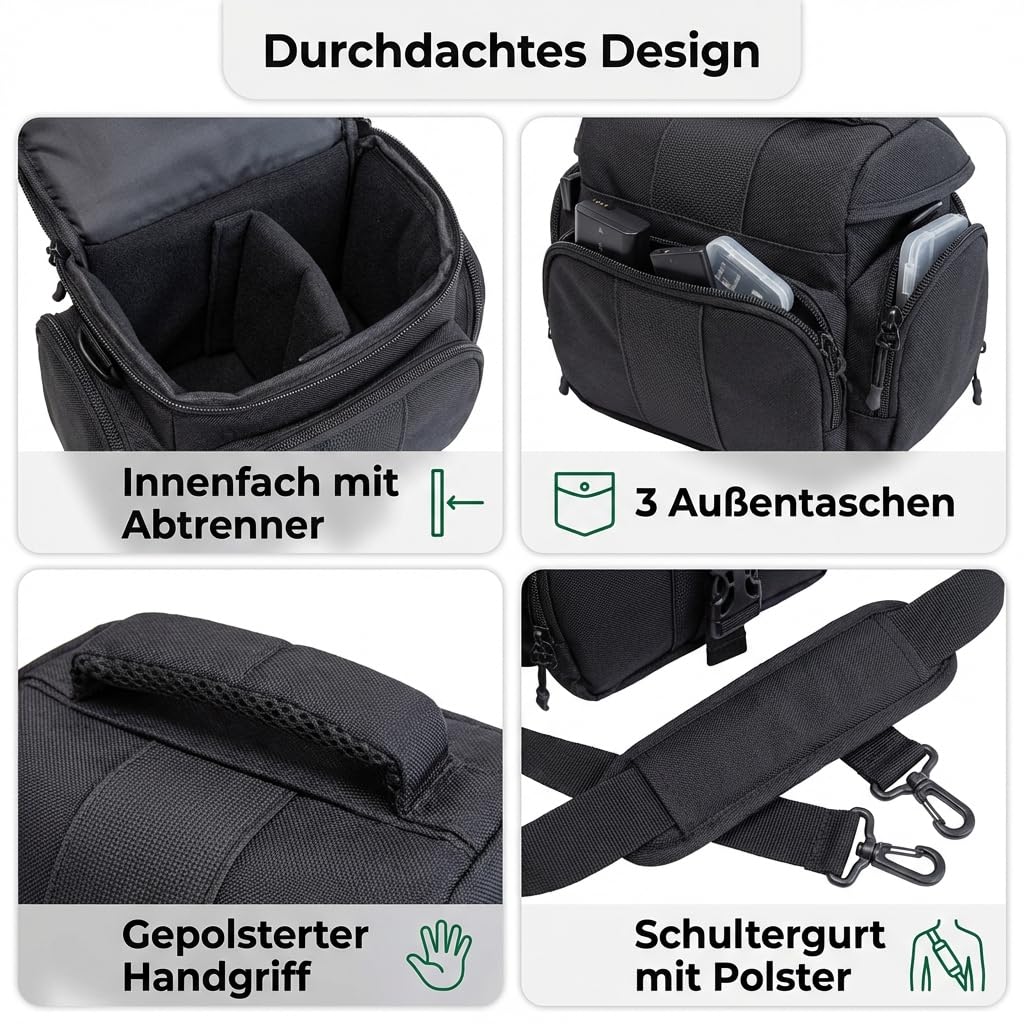 Bodyguard Borsa Fotografica per Bridge, Mirrorless e Piccole DSLR fotocamere, adatta a Panasonic FZ82, FZ1000, Sony HX400V, Nikon B500, B600, B700, Canon EOS M50, M100, Sony Alpha 6000, XL