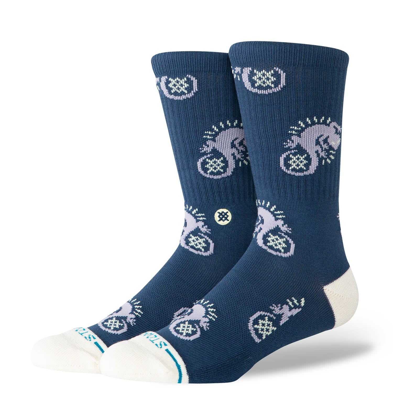 Stance Unisex Purple Gecko Crew Socks Blue Patterned Cushioned Calf Socks Medium