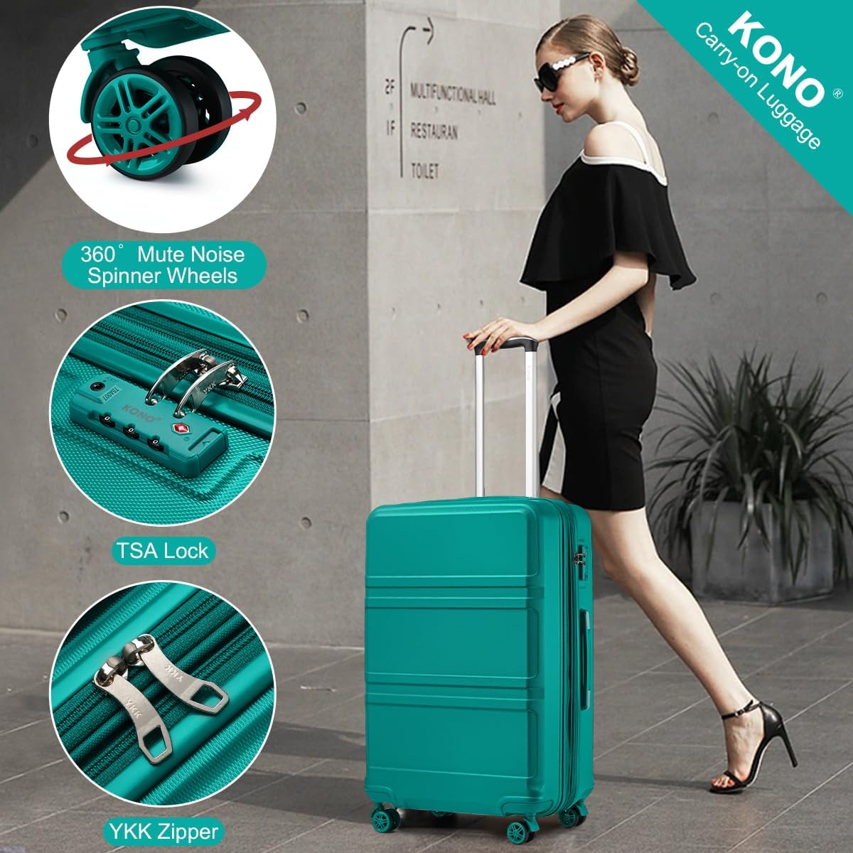 Kono 28 Inch Luggage Expandable Suitcase with Spinner Wheels TSA Lock Lightweight PC+ABS Hardside Large Checked Luggage Durable Rolling Suitcase Turquoise - Image 4