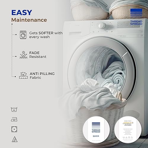 Miniatura 5 de Thread Spread Sábana bajera ajustable 100% algodón tamaño Queen – Sábana bajera de algodón de 600 hilos tamaño Queen, lujosamente suave, duradera