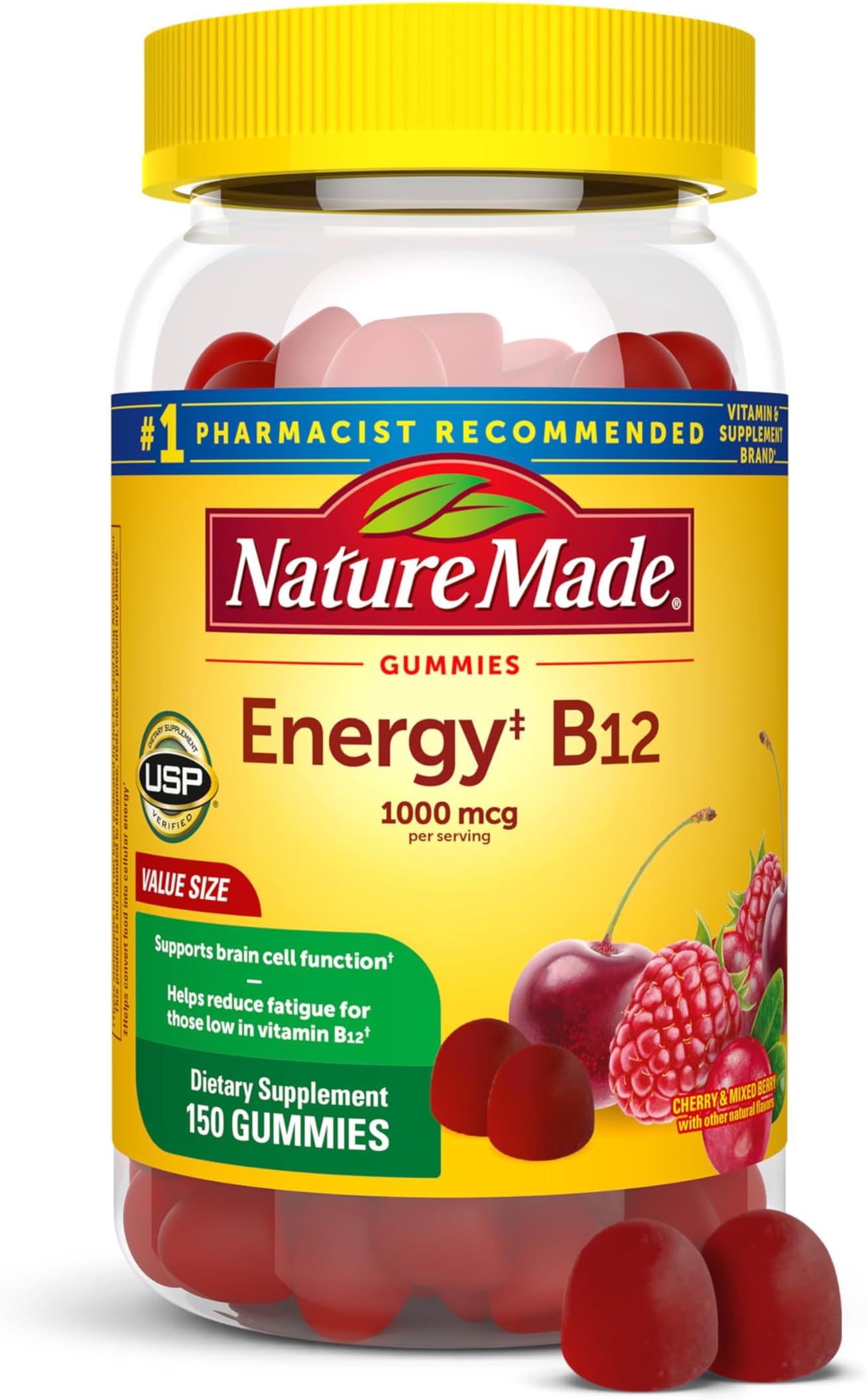 Energyâ€¡ B12 1000 mcg Gummies, 150 Count Value Size (Packaging May Vary)