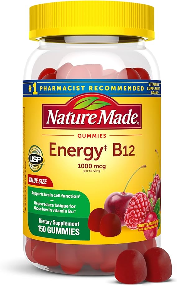 Nature Made Vitamin B12 Gummies 1000 mcg per serving, Dietary Supplement for Energy Metabolism Support, B12 Vitamins, 150 Gummy Vitamins, 75 Day Supply