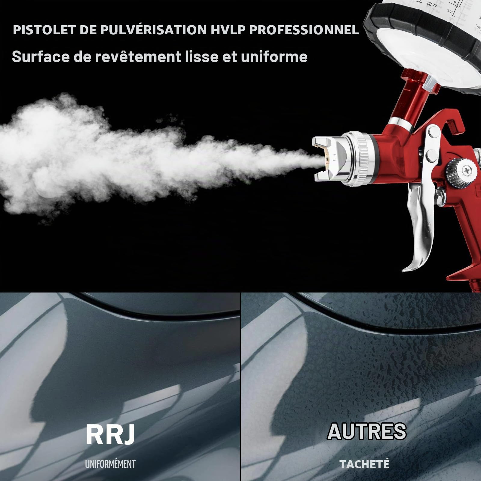 HVLP Kit de pulvérisation de peinture professionnel, pistolet à gravité d'air 1,4/1,7/2,0/2,5 mm, avec buse de 650 ml et 10 gobelets jetables de 650 ml, outil de pulvérisation de peinture pour voiture