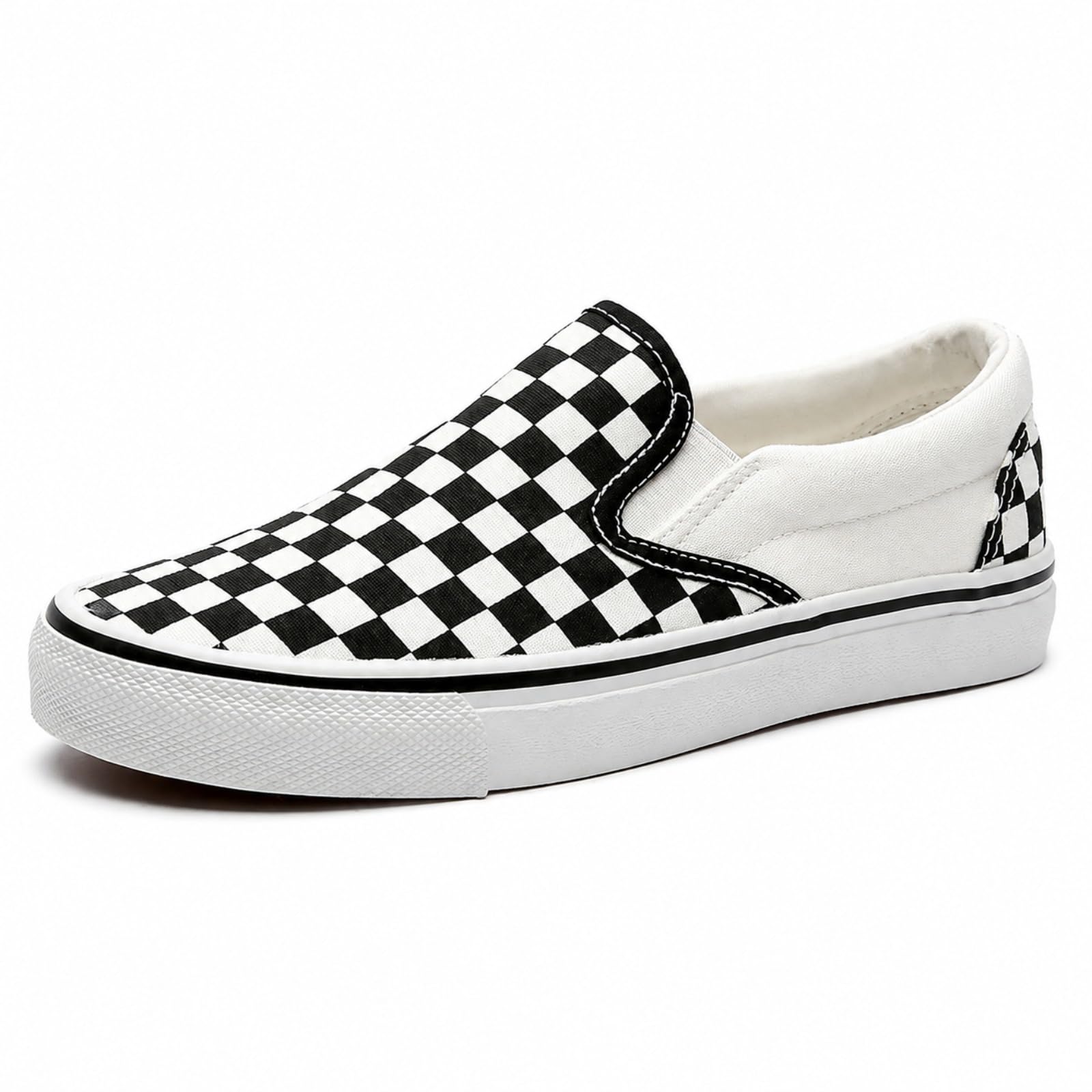 Women's Checkered Slip-On Canvas Sneakers, Casual Walking Shoes, Plus Size