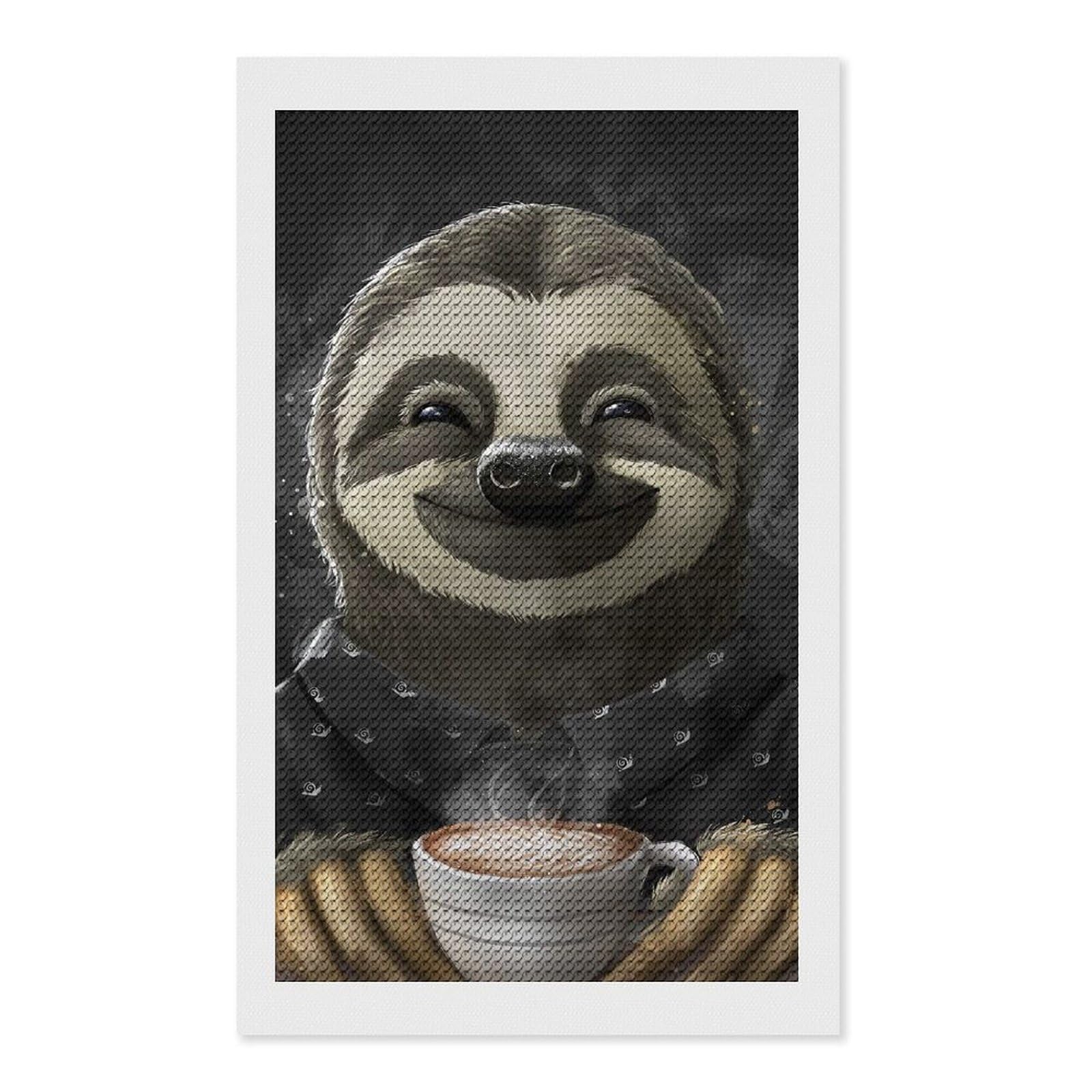 Junmoney Morning Sloth Coffee Black Diamond Painting Canvas Kit 12"x20", Leisure Activity, Aesthetic Room Decor, with Tool Kit, DIY, Gift