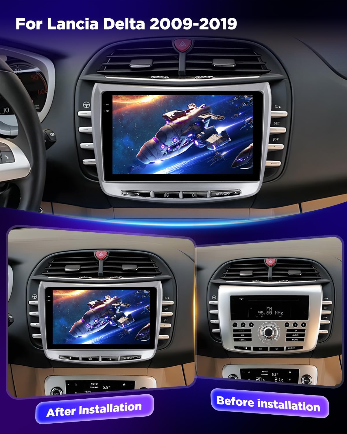 NHOPEEW 4+64G Android Autoradio per Lancia Delta 2009-2019 con Wireless Carplay e Android Auto - Schermo incell da 9 pollici Supporto WiFi GPS Comandi al volante + Telecamera di retromarcia, Canbus