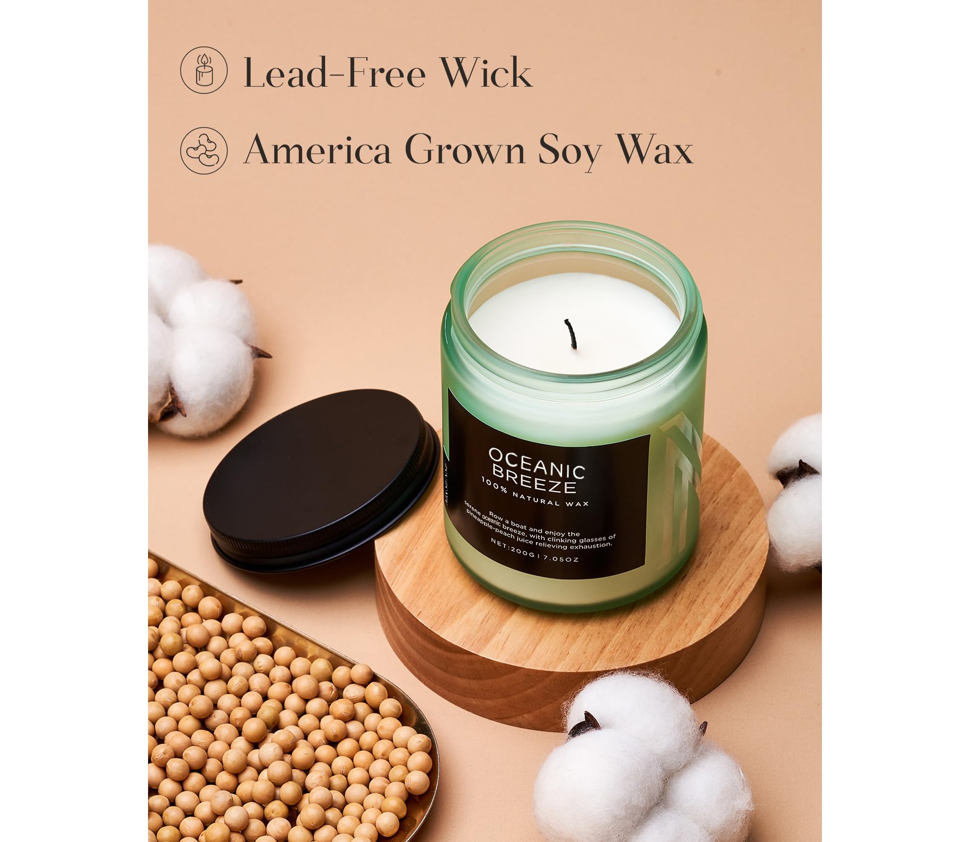 M&SENSE Ocean Breeze Organic Soy Scented Candles Gifts for Women & Men Non Toxic 200g 50H Burn Time Candles for Home Decor Small Jar Clear Burning Candle for Summer Evening Relaxation Stress Relief - Image 3