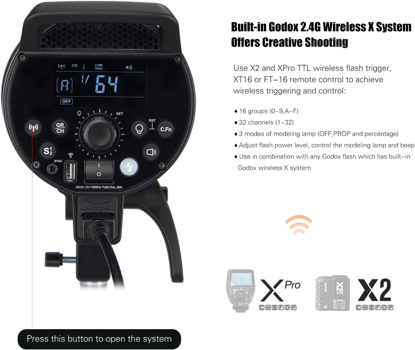 Godox DP400III Studio Flash Light 400Ws 2.4G Wireless X System Strobe Lighting with Bowens Mount 5600K Color Temperature Photography Flashes for Wedding Portrait Fashion Advertising Shooting