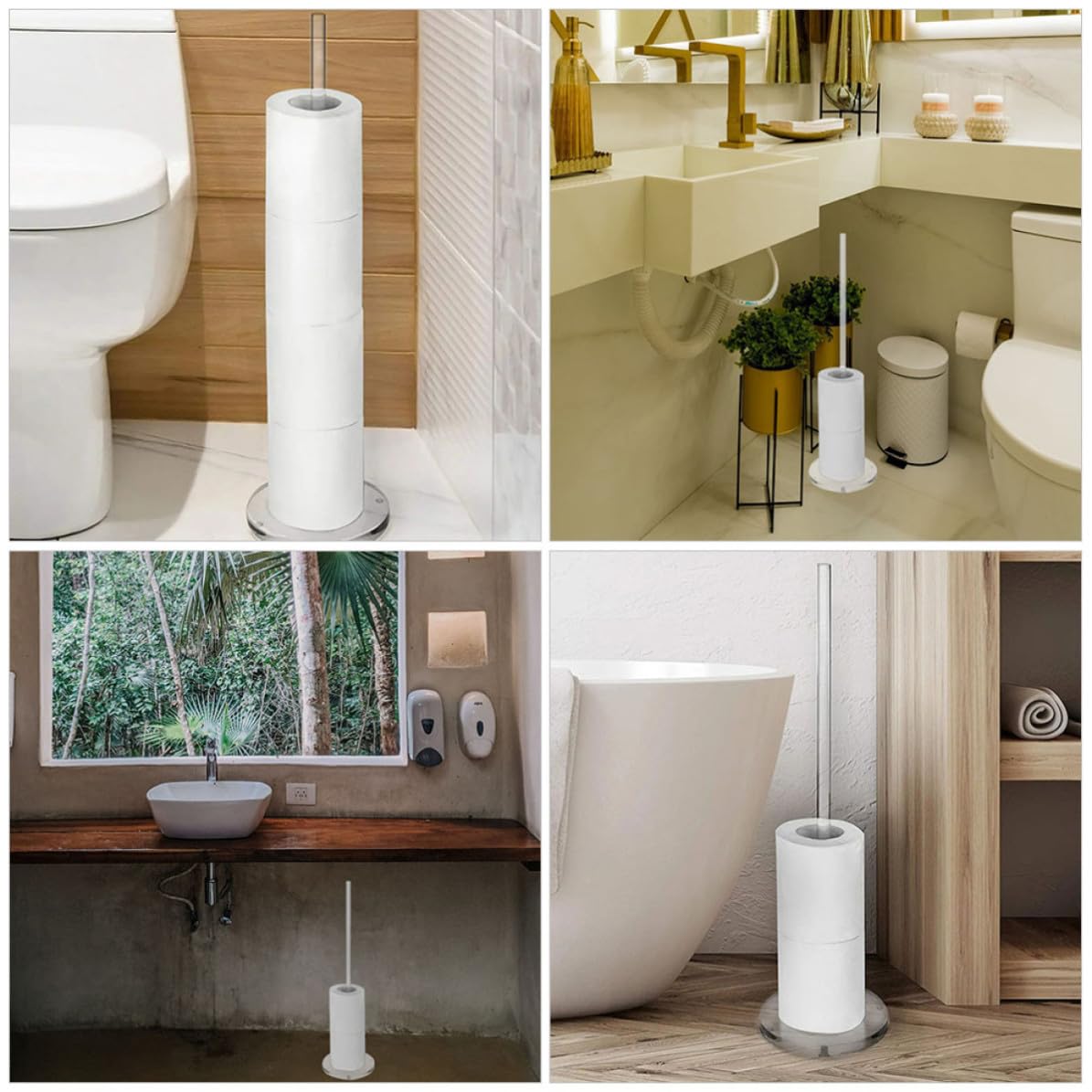Akrylowy stojak na papier toaletowy, 2-częściowy zestaw, prosty i praktyczny design do użytku domowego i akademika, nowoczesne rozwiązanie do przechowywania w łazience, łatwy dostęp do papieru