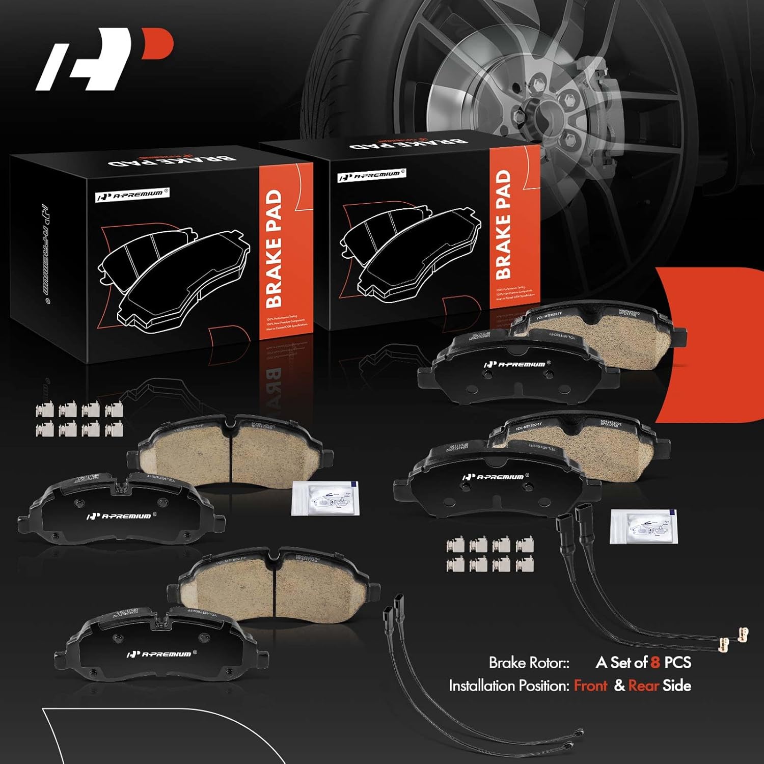A-Premium Front and Rear Ceramic Brake Pads Set Compatible with Ford Models - Transit-150 2015-2019, Transit-250 2015-2019, Transit-350 2015-2019, Transit-350 HD 2015-2019, 8-Pack
