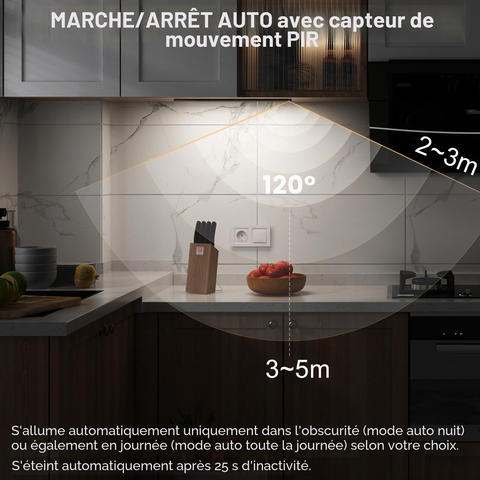 Lot de 2 Lampe de Placard LED 60CM Rechargeable - Dimmable, Détecteur de Mouvement, 3 Températures de Couleur - Magnétique et Ultra-Plate pour Cuisine, Dressing, Salle de Bain