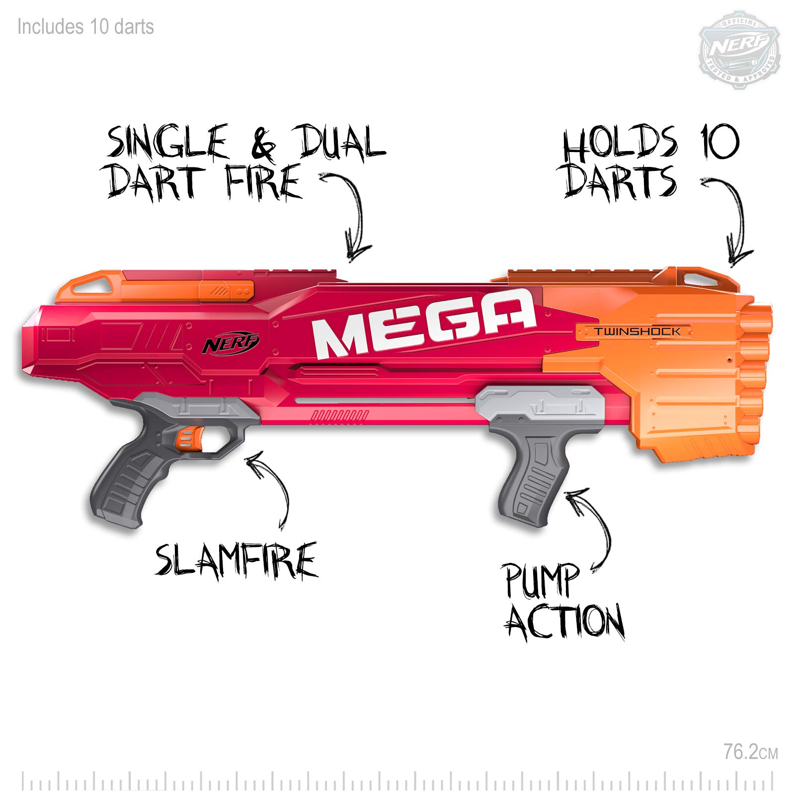 Hasbro Nerf Mega - Twinshock Pump action Blaster - inc 10 official