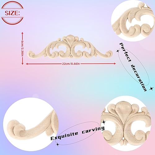 Miniatura 2 de Apliques largos de madera de estilo europeo, apliques tallados en madera, calcomanía de tallado de madera sin pintar para muebles de madera tallada
