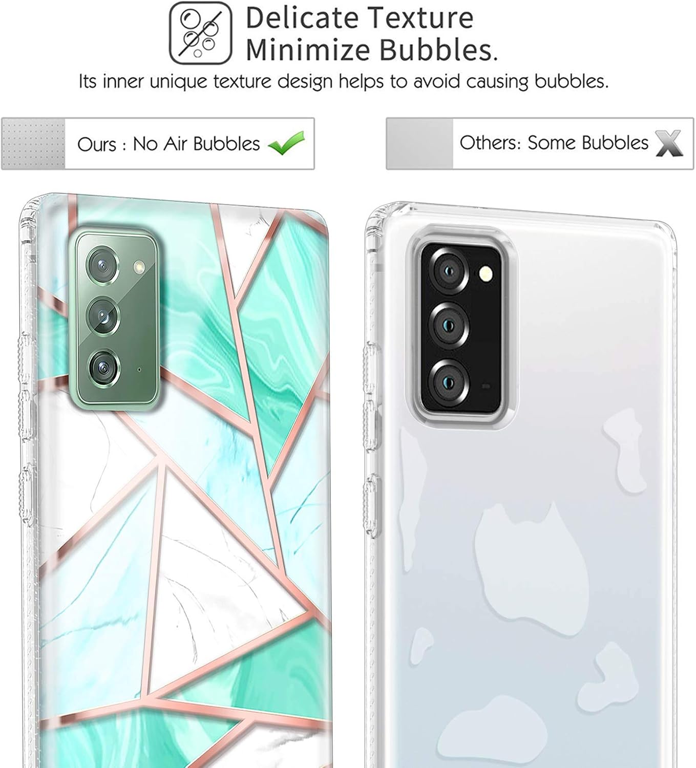 Hekodonk for Note 20 Case 2020 Release,Clear Design TPU Bumper Protective Silicone Shockproof Yellow-Resistant Anti-Scratch Case for Samsung Galaxy Note 20 Glitter Marble Mint