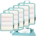 BAGAIL 6 Set Ultralight Compression Packing Cubes Packing Organizer with Shoe Bag for Travel Accessories Luggage Suitcase Backpack(70D,Beige)