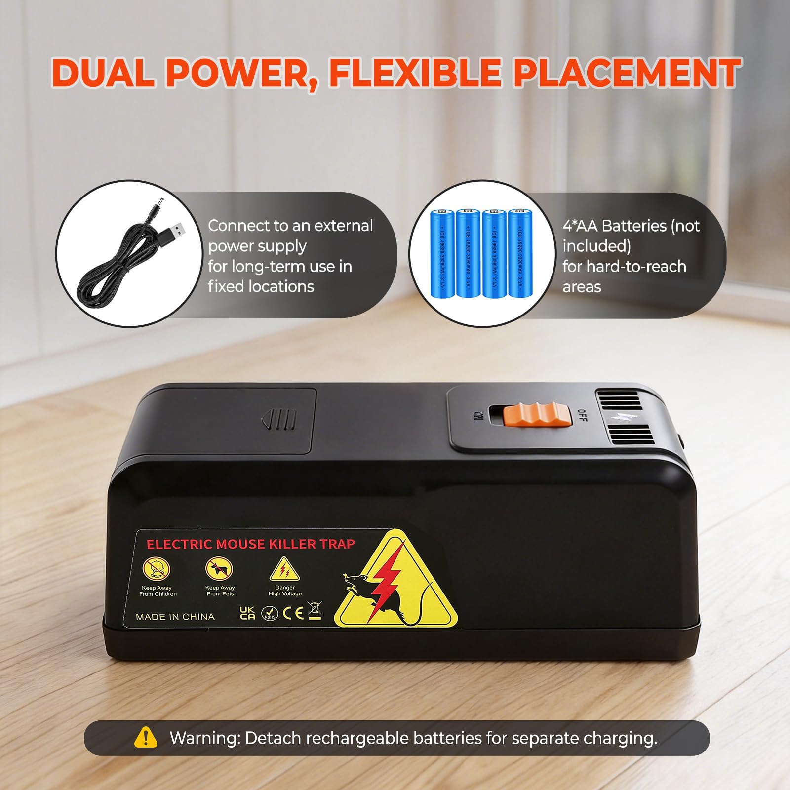 ilikable Trappola Elettrica per Topi 2800V Alta Tensione per Cucina Garage | Potente per Uccidere i Topi All'istante, Trappole Elettriche per Topi e Ratti Senza Toccare, Pile/USB per Cantina Magazzino