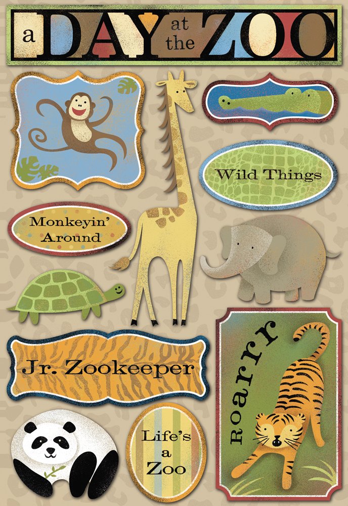 Karen Foster Motif Acide et sans lignine Scrapbooking Feuille d'autocollants, DE Jour au Zoo