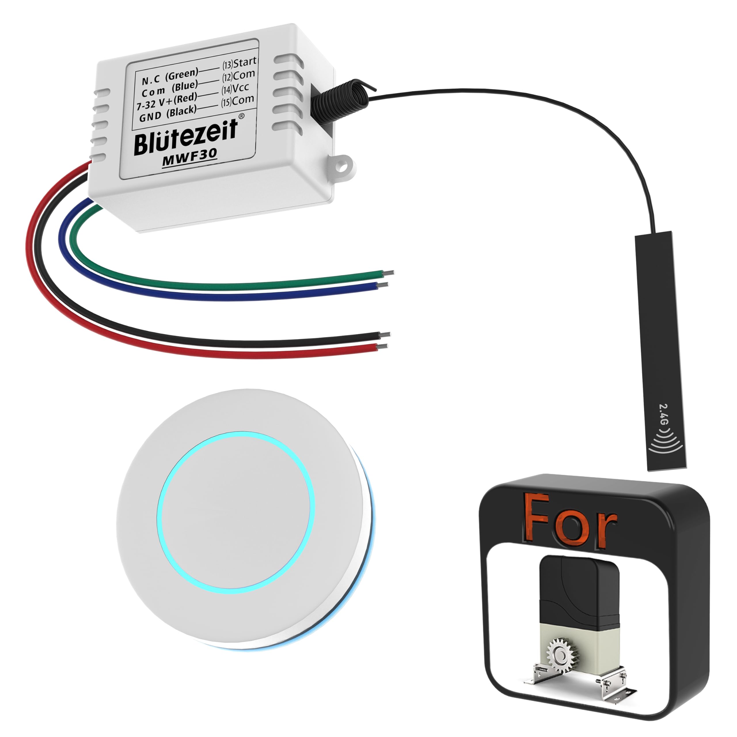Blütezeit Moduł WiFi do otwierania bram przesuwnych MJ (MJ300/MJ400) - Smart App Control, kompatybilny z Alexa/Google/Siri, 2,4 GHz, obsługuje dodatkowe akcesoria 433 MHz, cykl z jednym przyciskiem