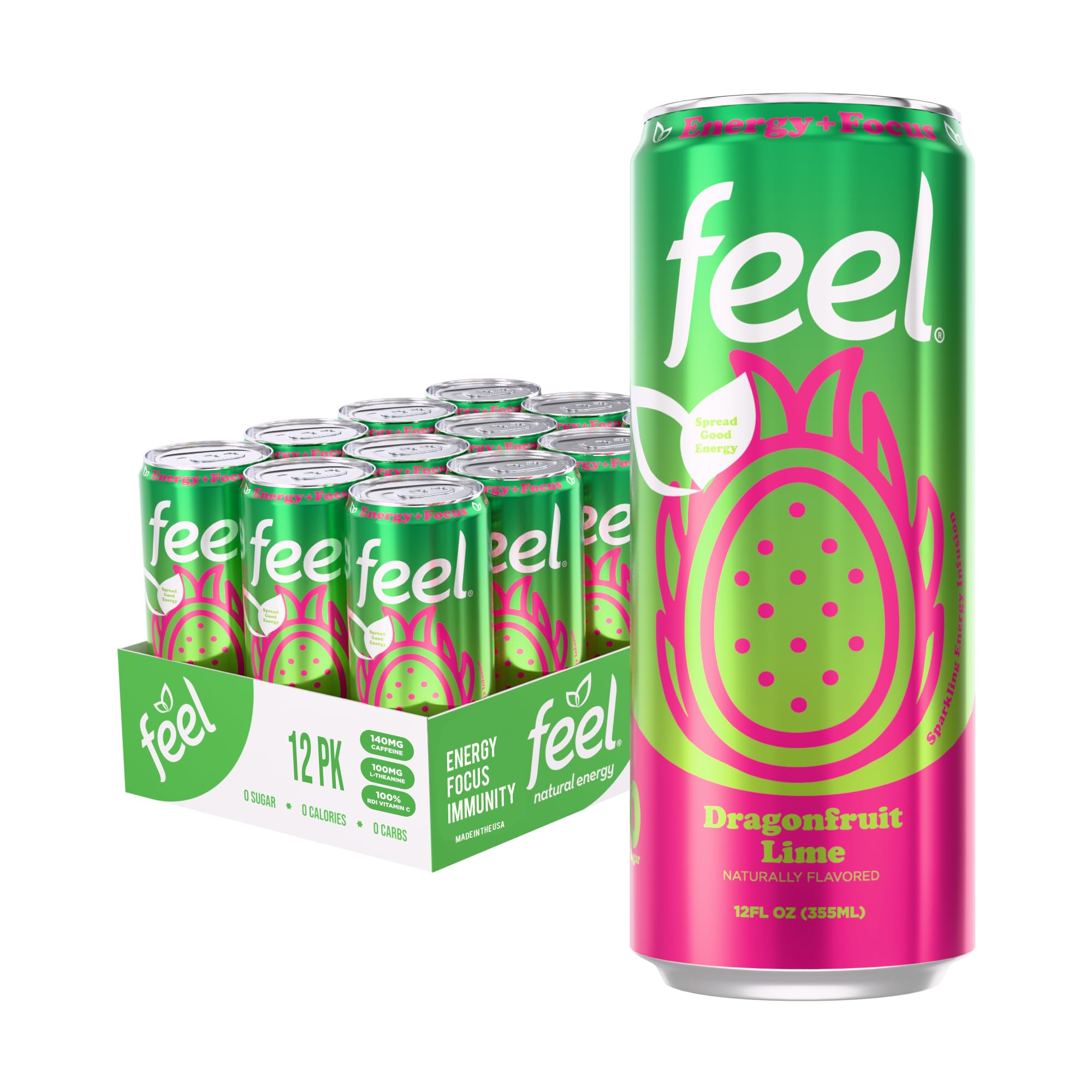 Amazon.com : FEEL Dragonfruit Lime – Zero Sugar Sparkling Energy