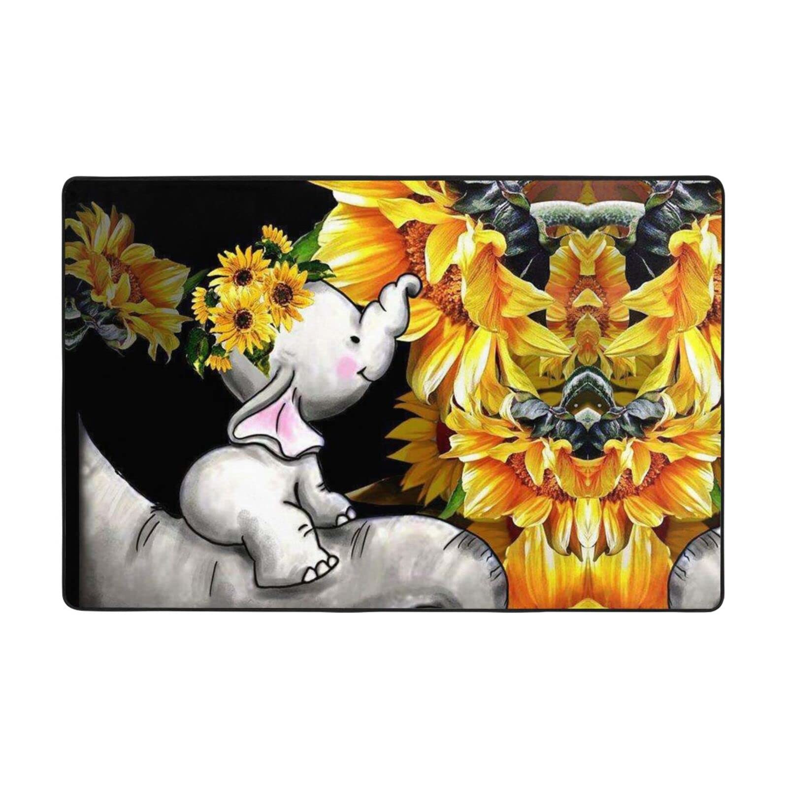 Tapis de salon éléphant et tournesols doux pour chambre cosy