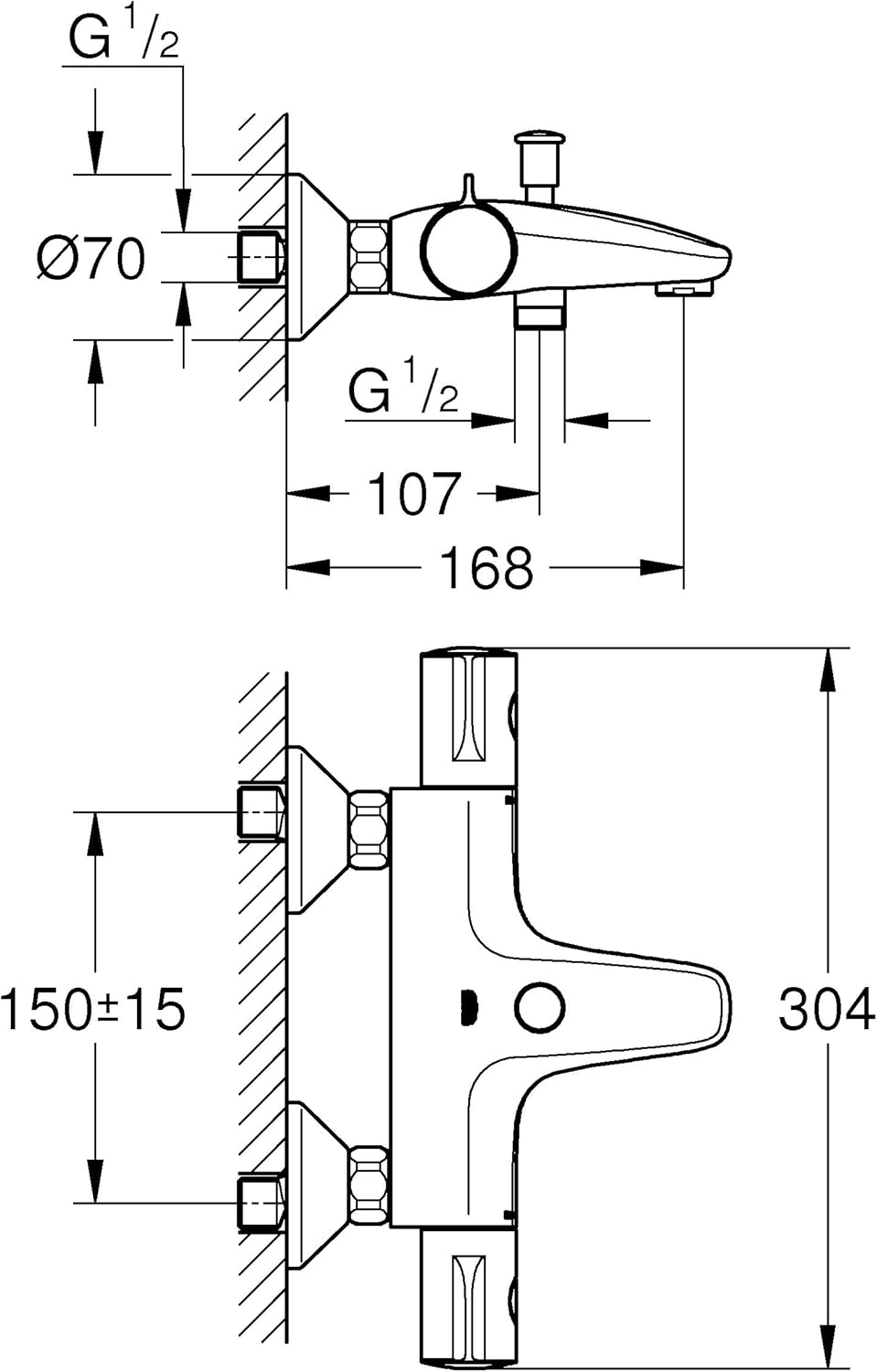 Grohe 34567000 Grohtherm 800 Thermostat Tap Fitting for Wall Mounting