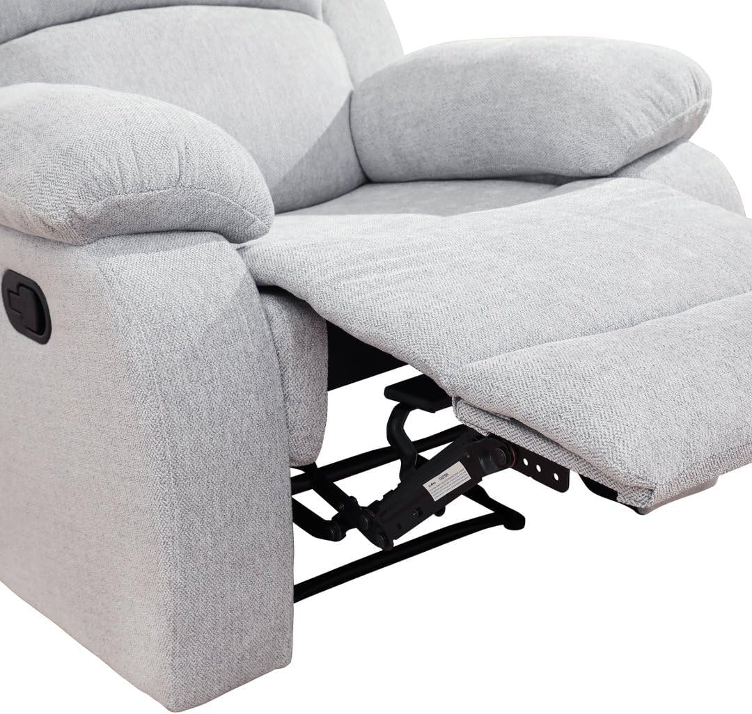 3-Seater Recliner Sofa with Drop-Down Table & Cup Holders, Fabric Reclining Couch with Manual Recline, Overstuffed Armrests & Backrest, Living Room Home Theater Seating | Drop-Down Table, Cup Holders