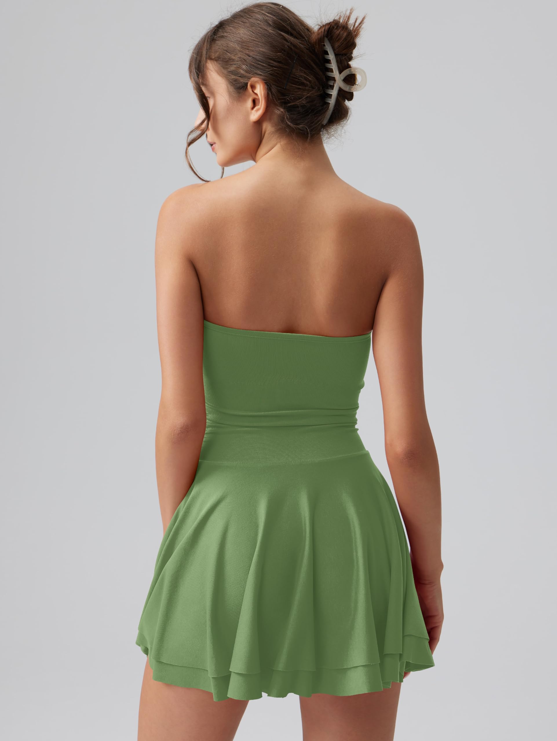 OQQ Women's Mini Dress Summer Cocktail Tube Ruched Waist Ruffle Corset Party A-line Dresses