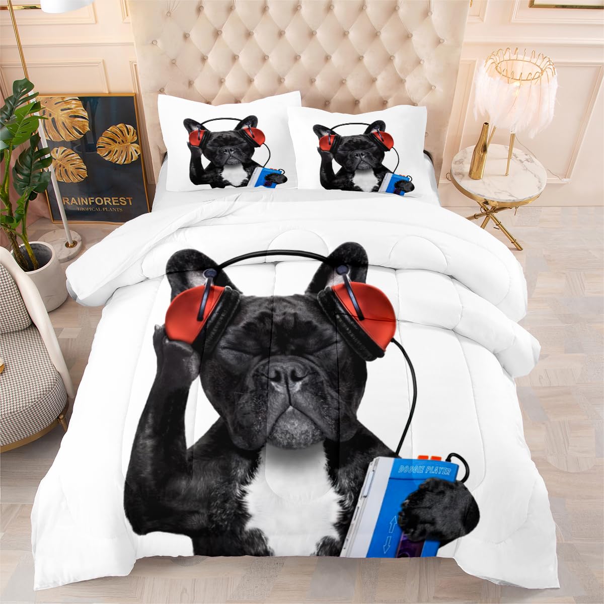 Couette imprimée 200x200 microfibres respirante motif chien moderne