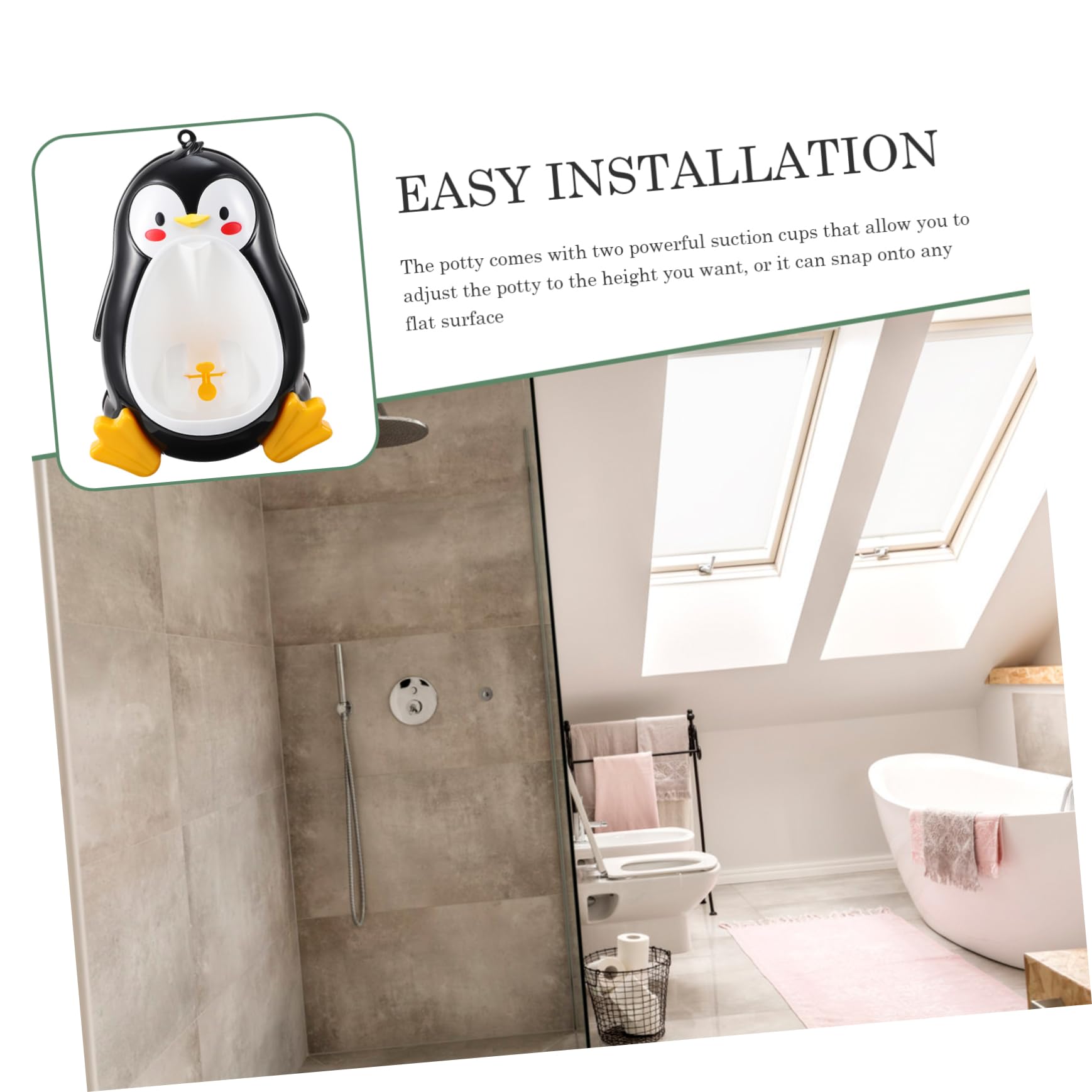 Orinal Infantil de Pingüino para Niños, Pp Negro, Baño | Montaje en Pared, Fácil de Limpiar, Uso Cómodo, Diseño Tierno y Ahorro de Espacio