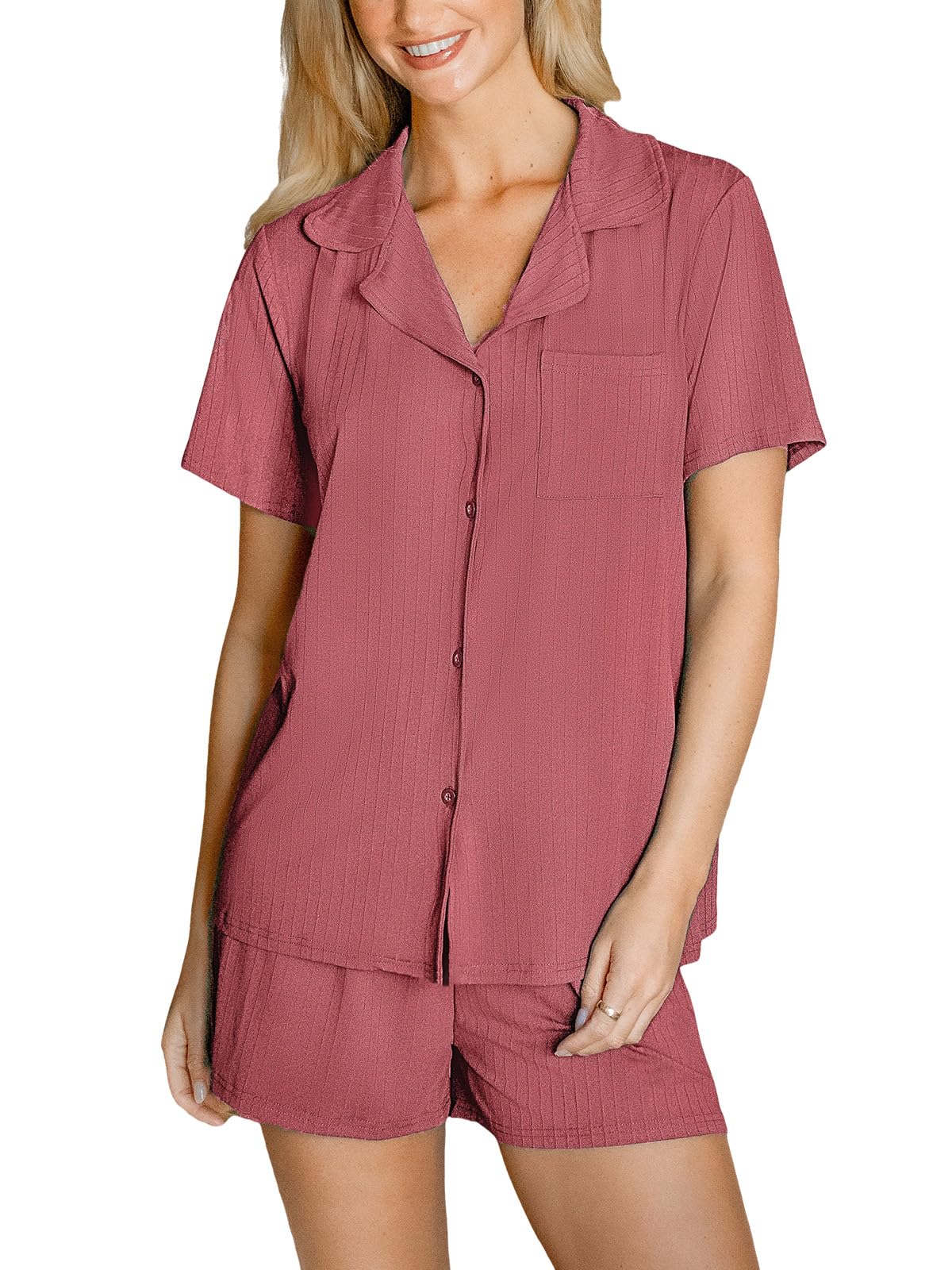 CUPSHE Button Down Pajama Shorts Set for Women 2 Piece Post Partum Lounge Shorts PJ Sets