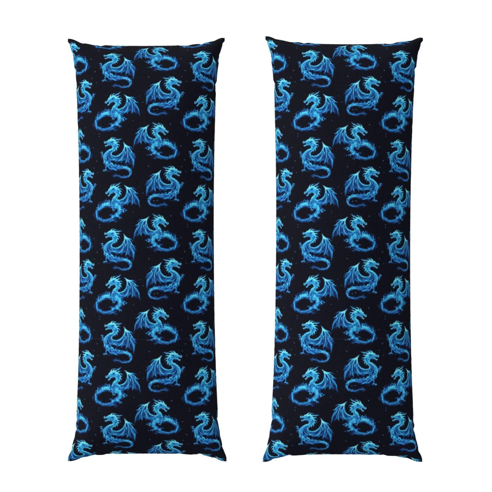 Body Pillow Cover 20x54, Blue Fire Flame Dragon, Decorative Zippered Pillowcase, Soft Cozy Flannel Fabric, Cushion Case for Couch Sofa Bedroom Home Decor