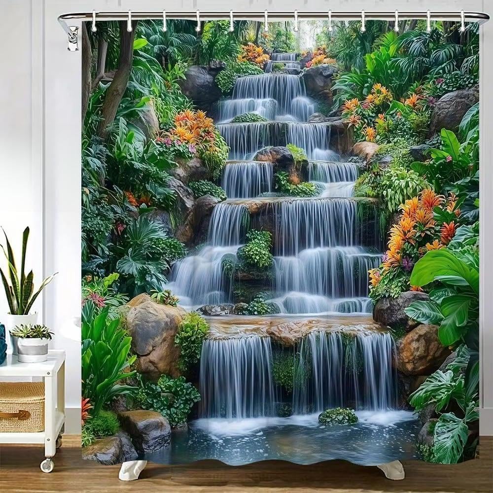 Glksdlpo Shower Curtain 3D Hd Printing Luxury Tropical Waterfall Washable Bath Curtains For Wet Room Bathtub Shower Stall(91X198cm/36X78in(Wxh))