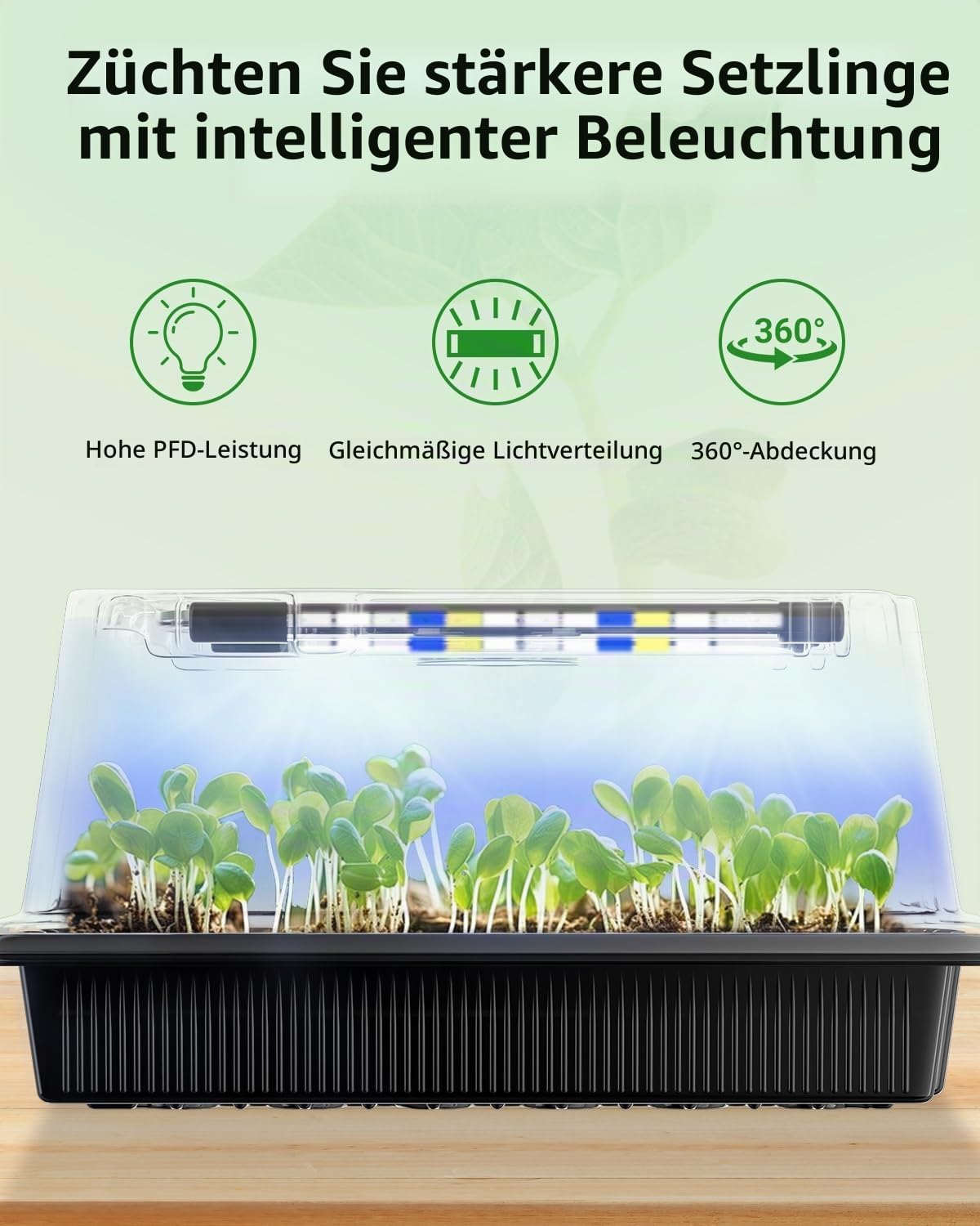 Pawfly 2 Stück Anzucht Set 80 Zellen Anzuchtschalen mit Verstellbaren Pflanzenlicht Leisten und 9 cm Feuchtigkeitshauben Zimmer Anzuchtschalen Wiederverwendbare Pflanzenkeimschalen Saatschalen
