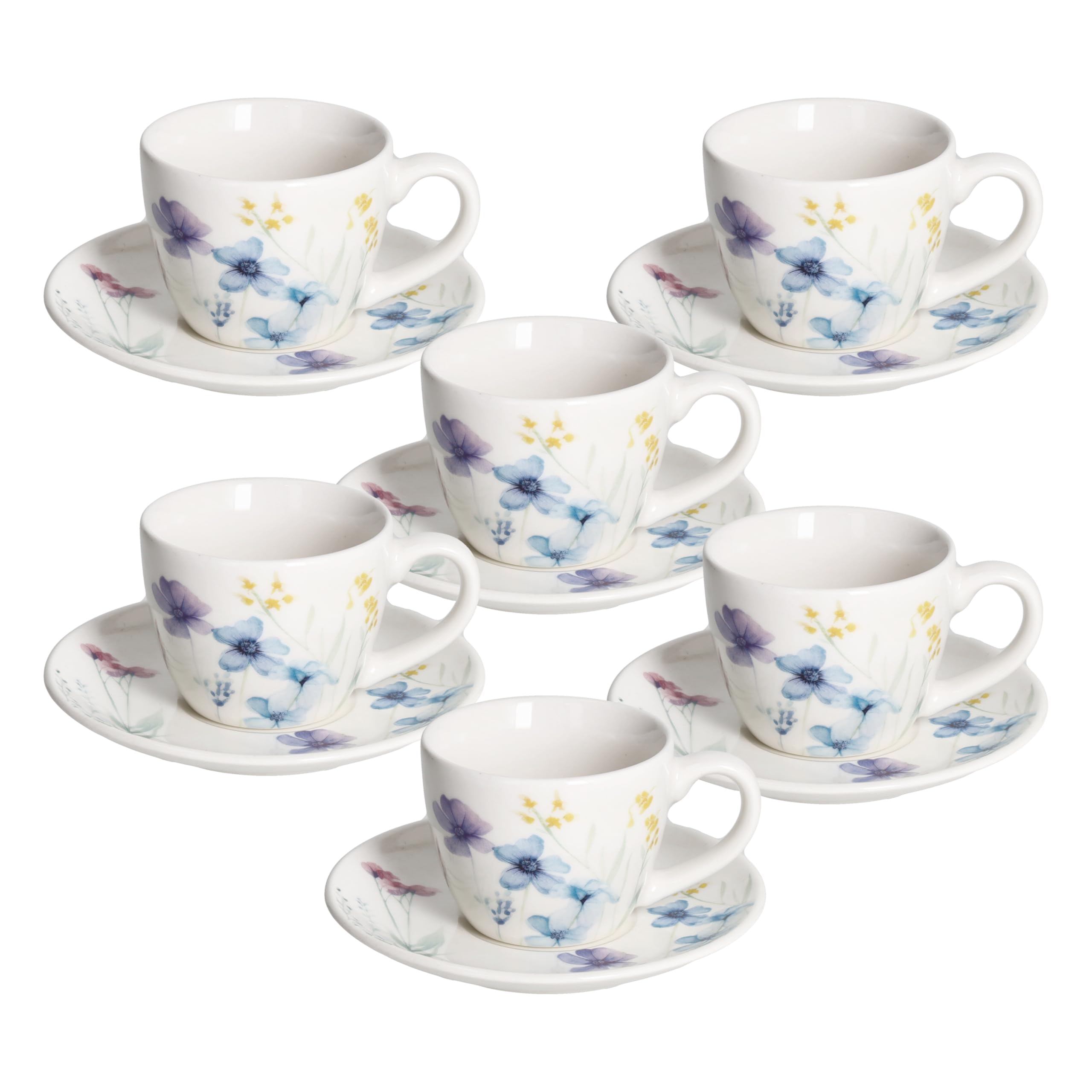 Tognana Florenne New Bone China Coffee Cups with Plate, Pack of 6, Multi-Colour