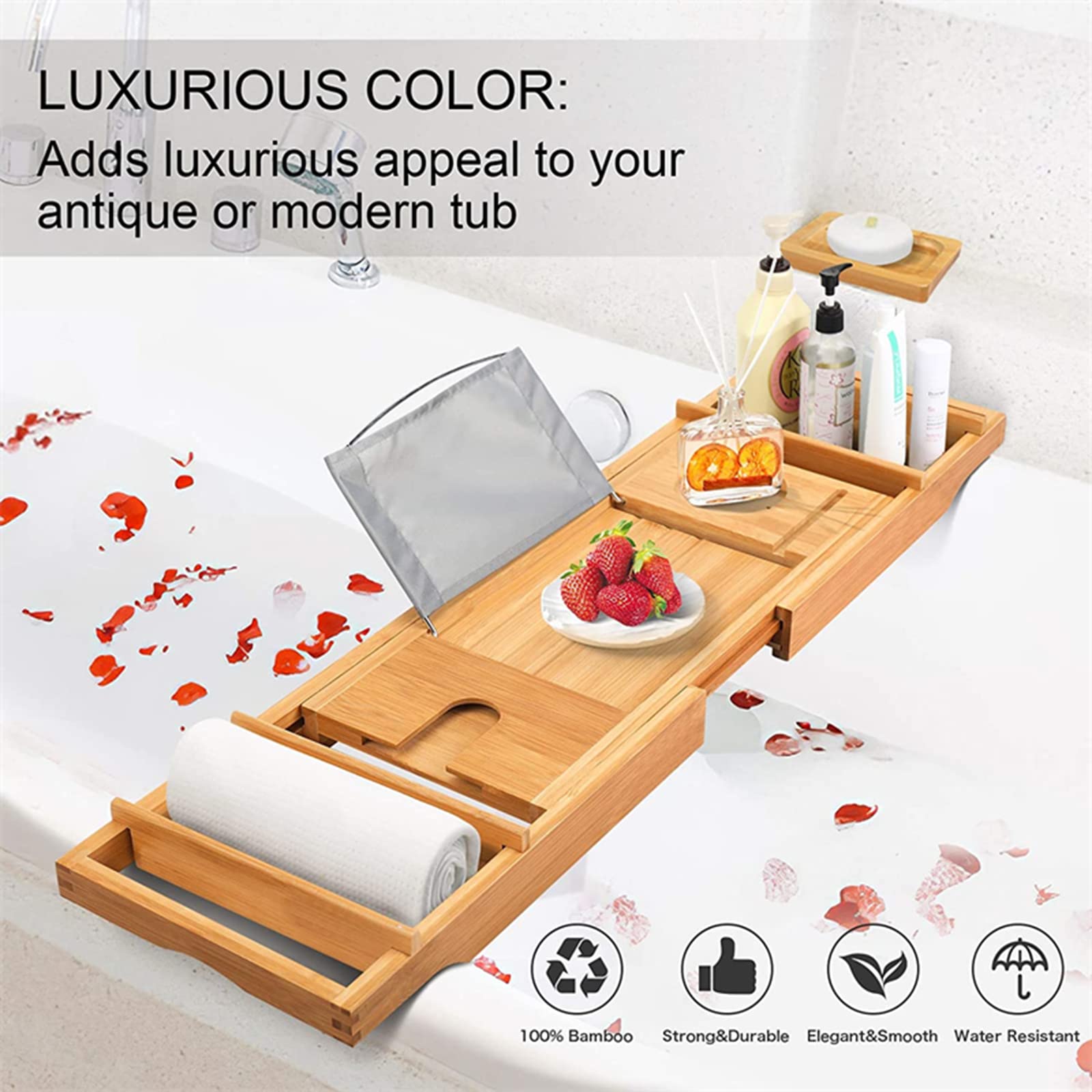Vassoio per Vasca da Bagno in bambù, Vassoio espandibile per Vasca da Bagno per Bagno di Lusso, Accessori da Bagno per Una casa Moderna, Pratico e Versatile