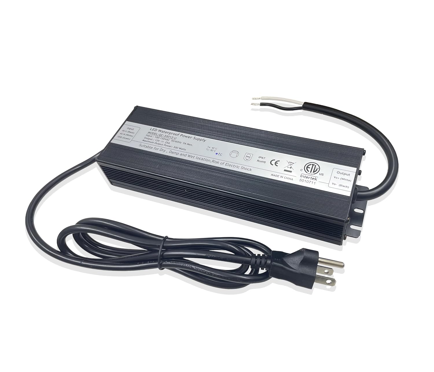 KBLEDLAMP LED Driver 200W 12V Power Supply, IP67 Waterproof, AC 100-130V to DC 12V 16.67A Low Voltage Transformer Converter Power Adapter with 3-Prong Plug for Outdoor LED Lights Industrial Landscape