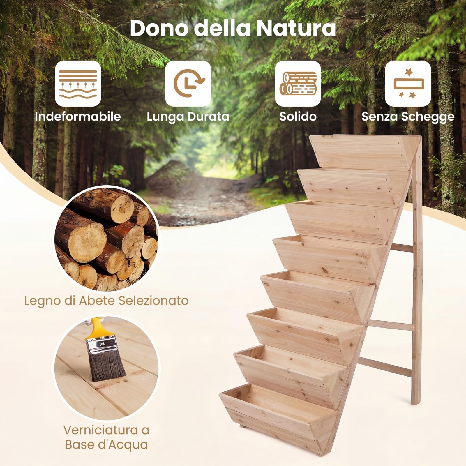 COSTWAY Fioriera Rialzata a 8 Livelli, Aiuola Verticale a Forma di V in Legno di Abete, Telaio Triangolare Indeformabile, Orto Rialzato da Esterno o Interno per Piante, Fiori, Verdure
