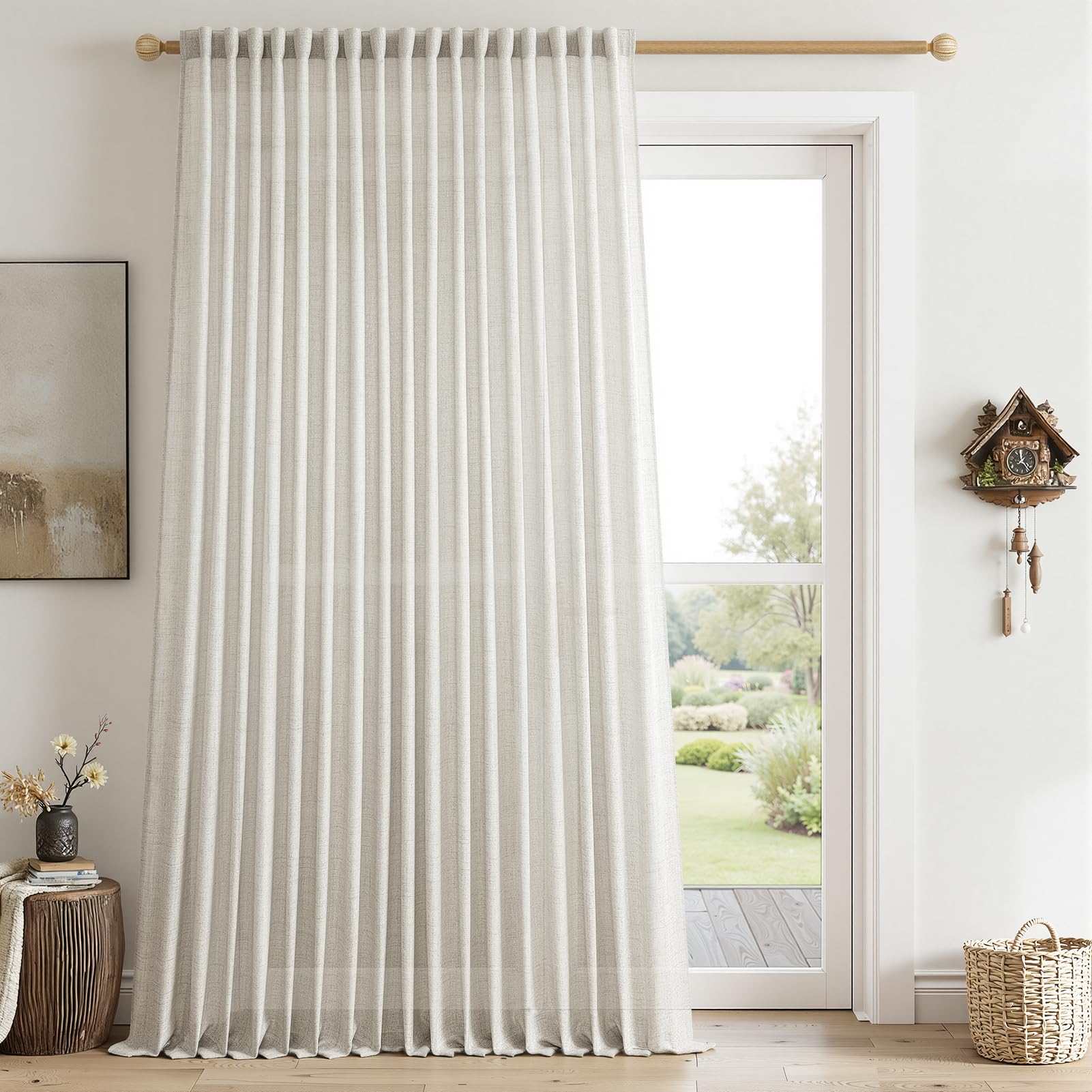 CUTEWIND Gardinen Leinenoptik Vorhang mit Kräuselband Halbtransparent Vorhänge Wohnzimmer Schlafzimmer Kinderzimmer Modern