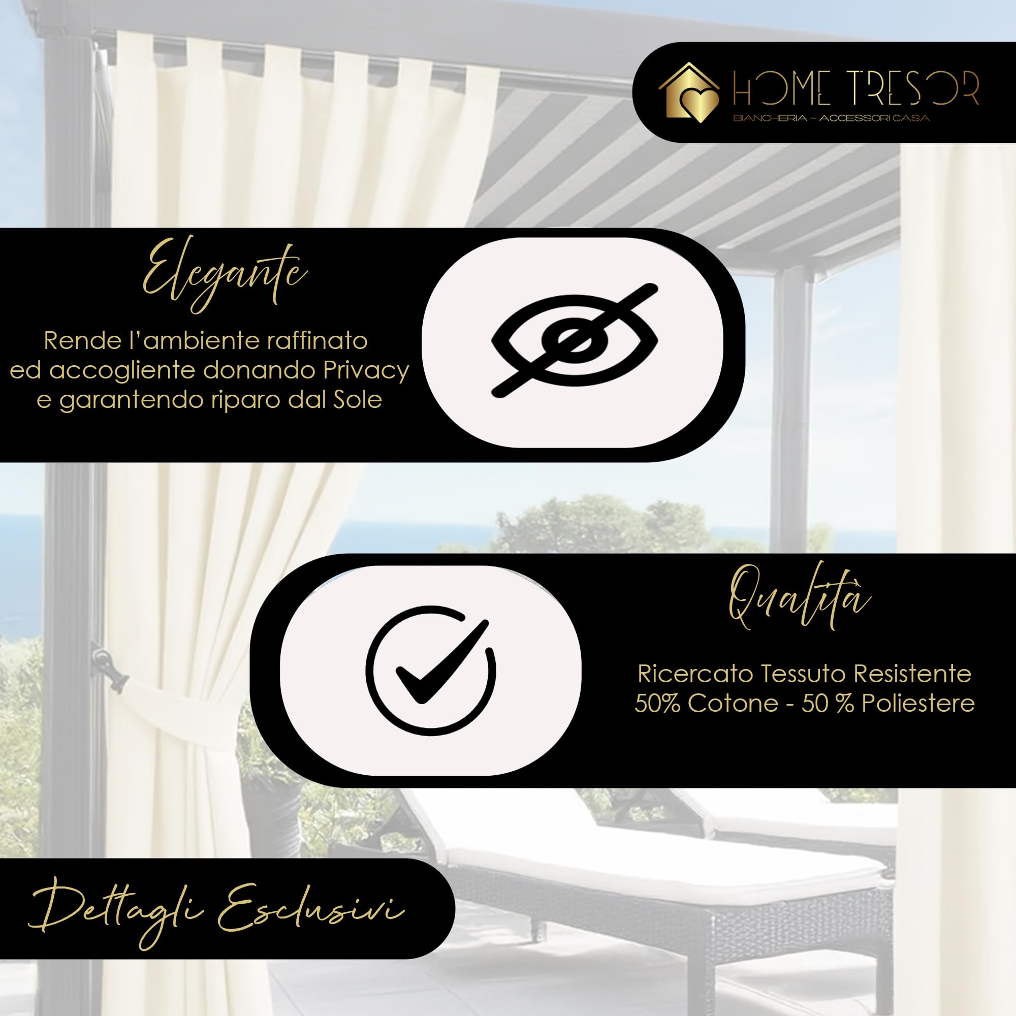Home Tresor Tenda per Gazebo 160 x 270 cm da Esterno Impermeabile Antivento con Passanti e Bottoni, Oscurante e Lavabile – Idrorepellente per Pergolato Balcone Giardino - 1 Pannello, Crema