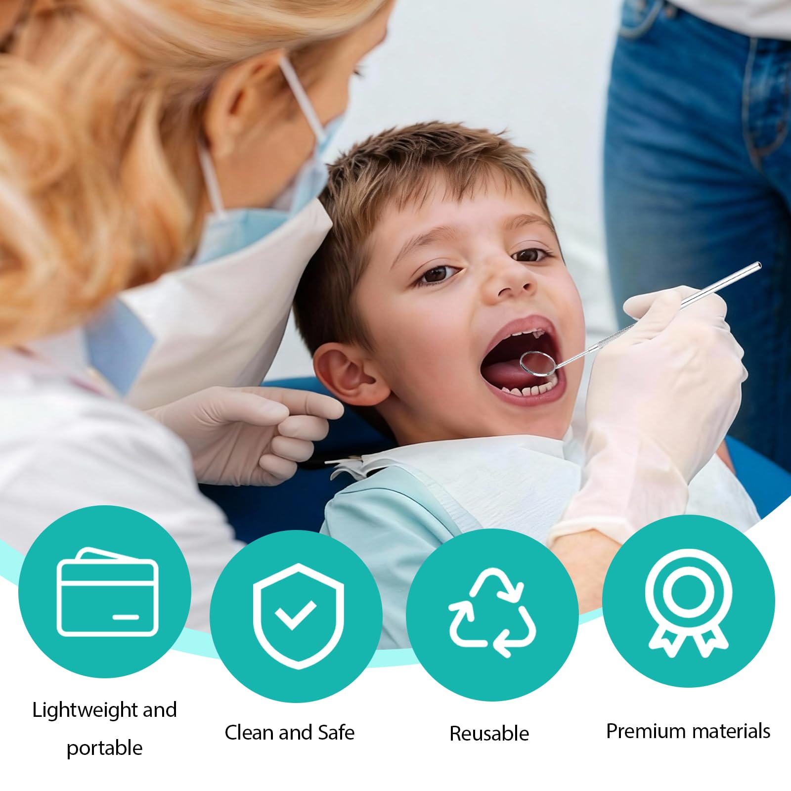 Profesional Set de Cuidado Dental con 2 Espejos Dentales de Acero Inoxidable, Anti-Vaho 45 Grados