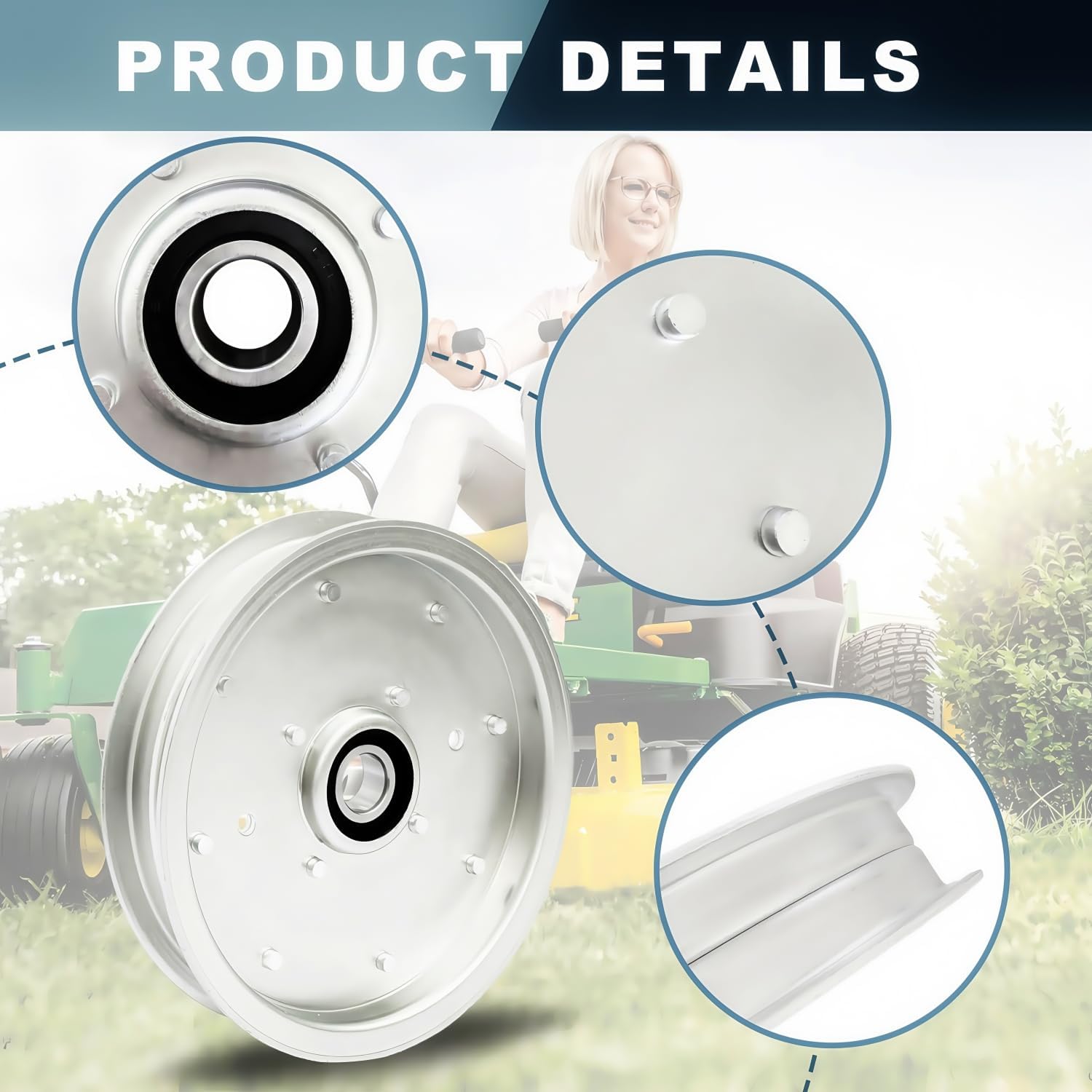 AUC10172 Idler Pulley Fit for John Deere 15959 Z335E Z525E Z535M Z535R Z540M Z540R ZTrak, Lawn Mower Deck Flat Belt Pulley (2 Pc)