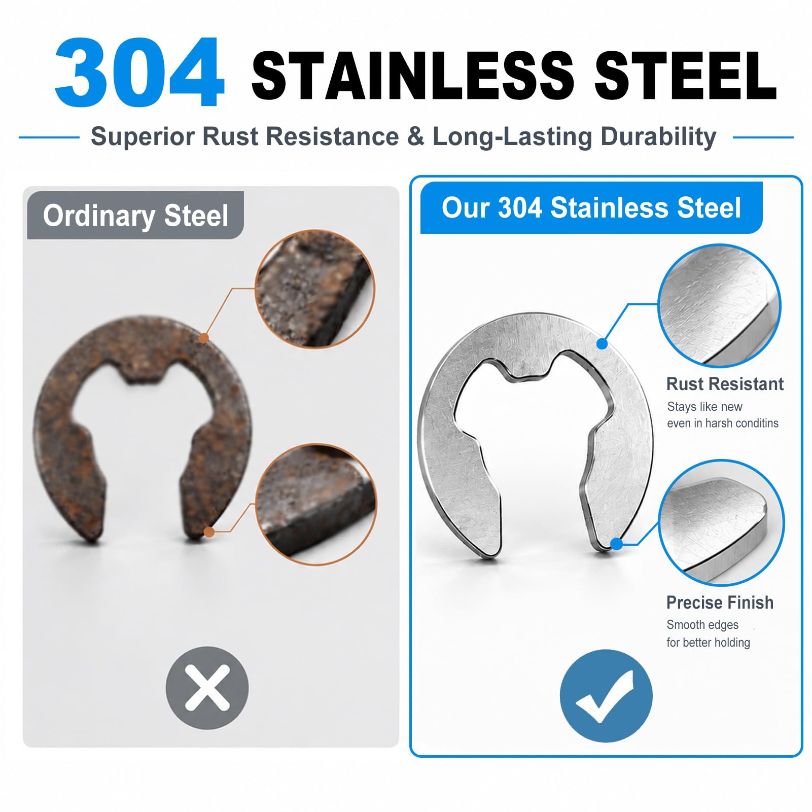 E Clip Assortment Kit - 120 Stainless Steel Retaining Rings -7
