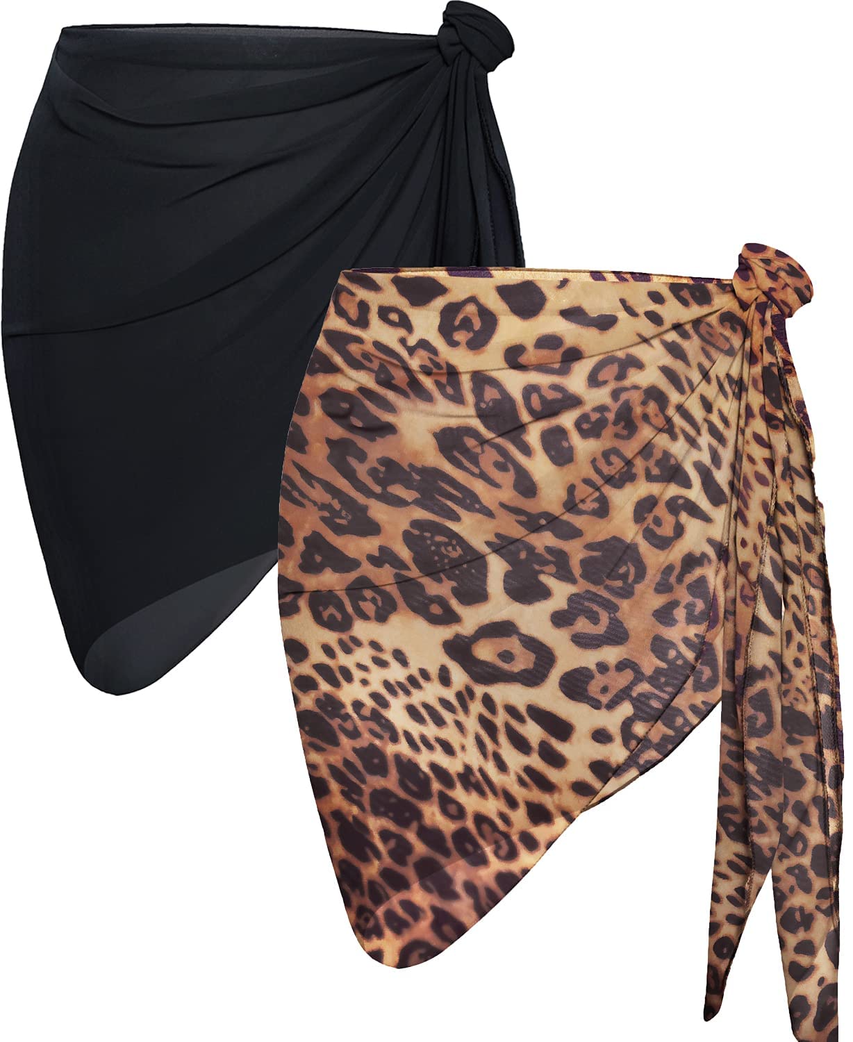 AVAYUU 2 piezas mujer playa Wrap Sarong encubrimiento gasa traje de baño corto bikini cubierta falda cruzada leopardo hojas coco palmera sexy pareos playa vestido de playa paños verano