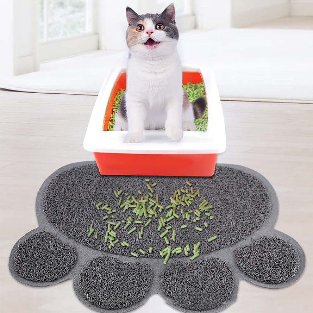 3 Pezzi PVC Tappetino Lettiera Gatto Antiscivolo Ciotole Gatto Animale Domestico Alimentatore Tappetino per Ciotola Tovaglietta a Forma di Zampa Cani e Gatti
