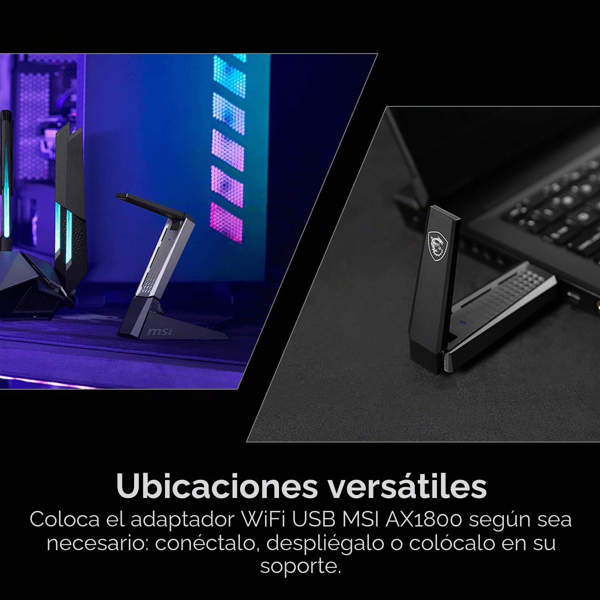 MSI AX1800 Adaptador USB WiFi, WiFi 6, MU-MIMO, 802.11ax Gigabit de Doble Banda inalámbrico, Plug and Play, Adaptador USB de Alta Velocidad de Largo Alcance para Juegos
