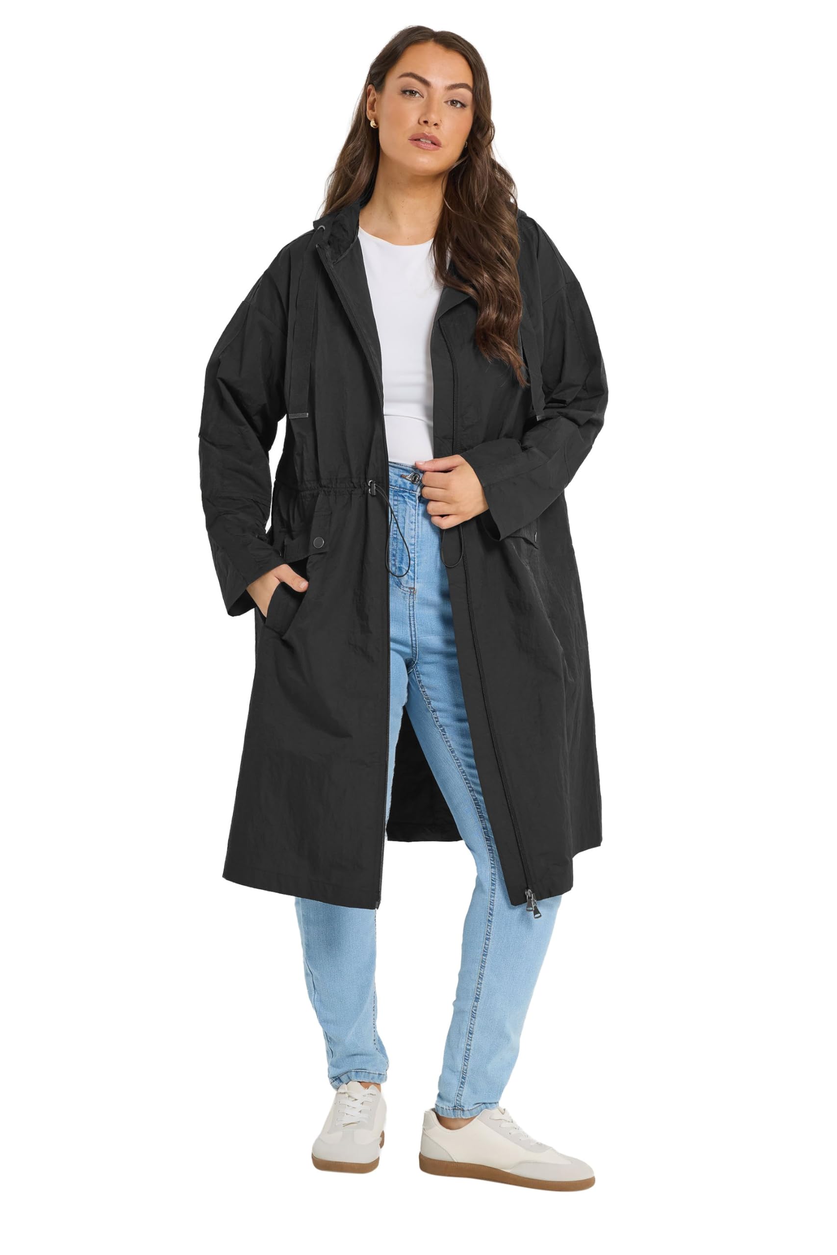 Yours Women's Black Lightweight Longline Parka Jacket In | Size: 20