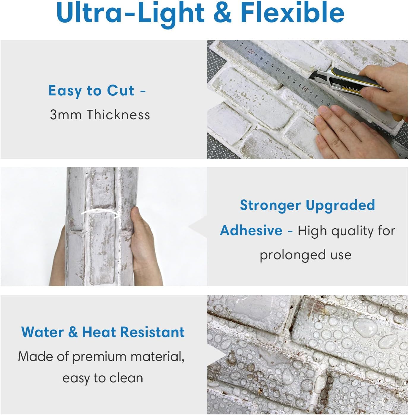 COMSTICKC 3D Faux Brick Wall Panels Peel and Stick Wall Covering, 10 Pcs of 12"X12", Whitewash Small Bricks Size Lightweight PVC Decorative Tiles Wallpaper for Interior Decor, Not Real Brick