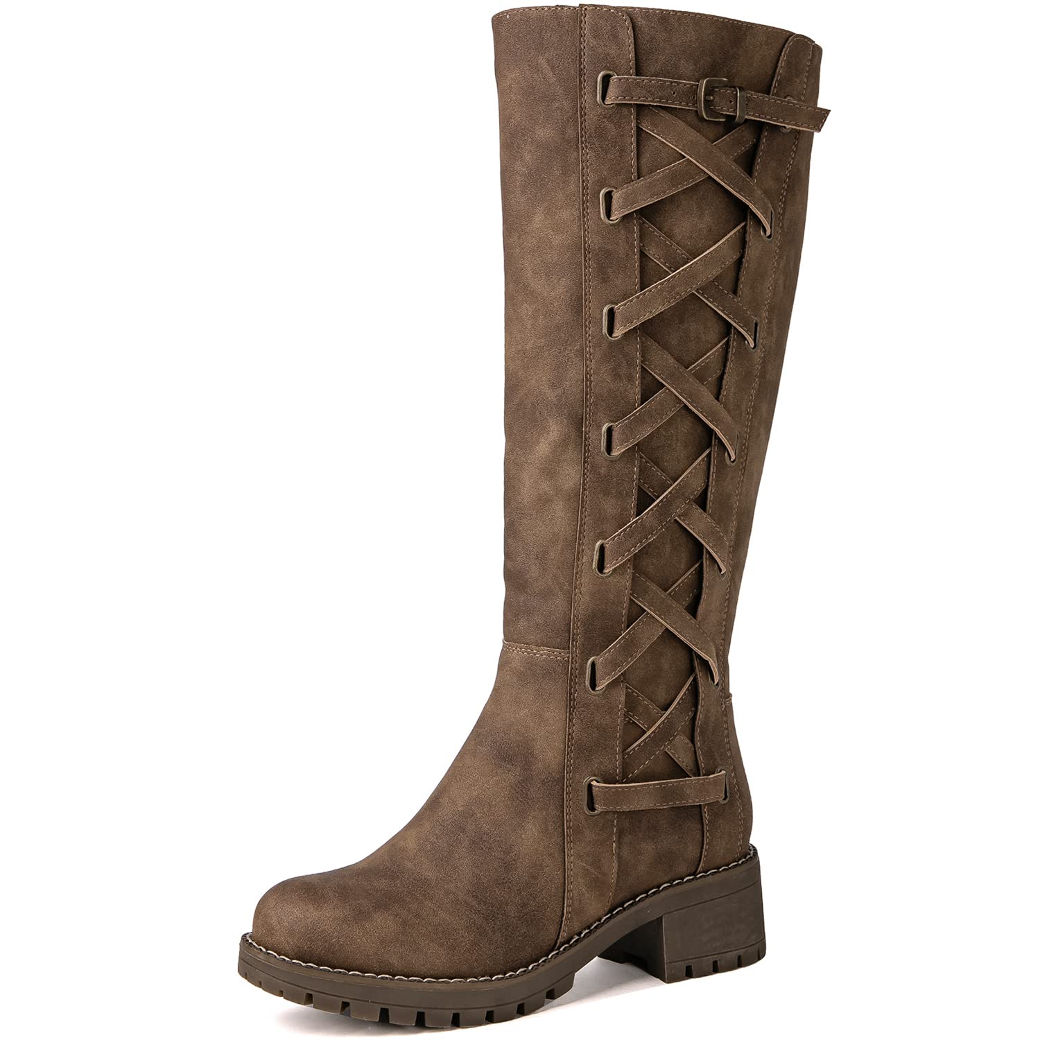 GLOBALWIN Women's Boots Back Lace Up Fall Winter Fashion Knee High Boots