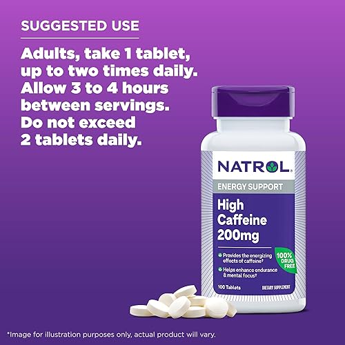 Miniatura 6 de Natrol Tabletas con alto contenido de cafeína apoyo energético ayuda a mejorar la resistencia y el enfoque mental suplemento de cafeína fatiga